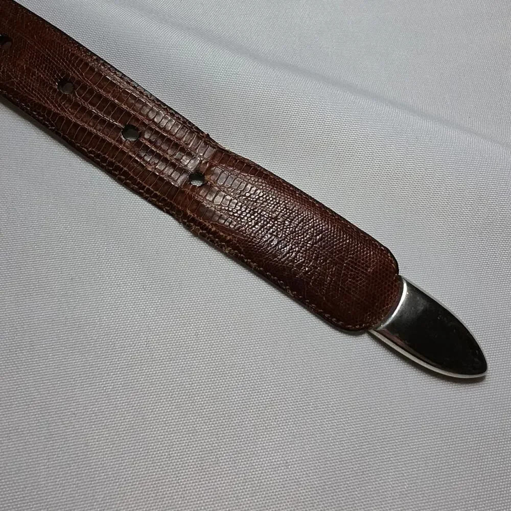 Saks Fifth Ave Unisex Dress Belt 34 Leather Lizard Skin Made in Spain Men Women